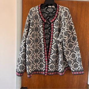 L.L. Bean Black and White Cardigan with Red Accents